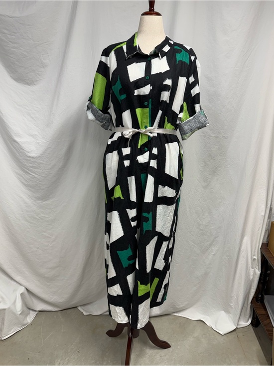 Ulla Popken Dresses & Skirts - Ulla Popken Black, White & Green Abstract 3/4 Sleeve Maxi Shirt Dress